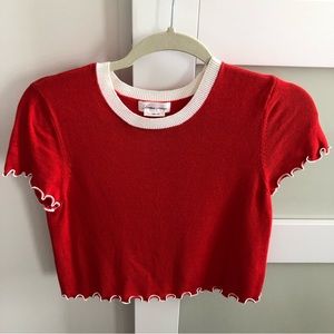 Lovers + Friends Red Sweater Short Sleeve Crop Tee Small